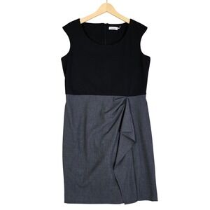 Calvin Klein Women's Two Tone Colorblock Drape Front Sheath Knee Length Dress 6